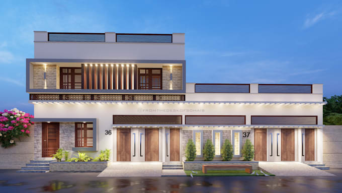 do residential house facade 3d modelling and rendering