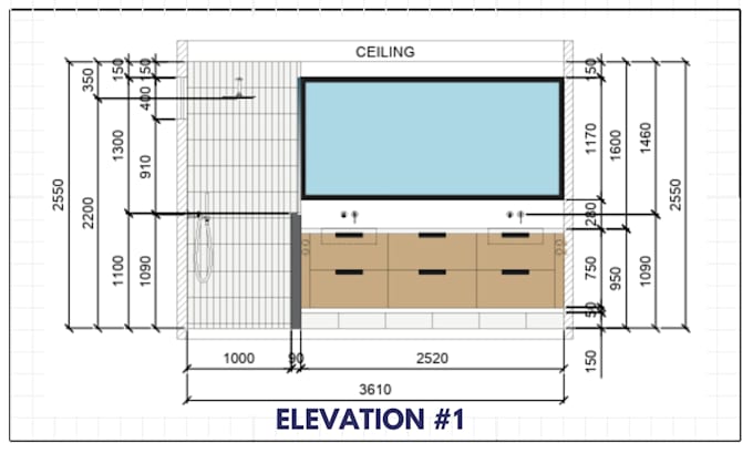 design professional 2d bathroom floor plan with detailed elevations