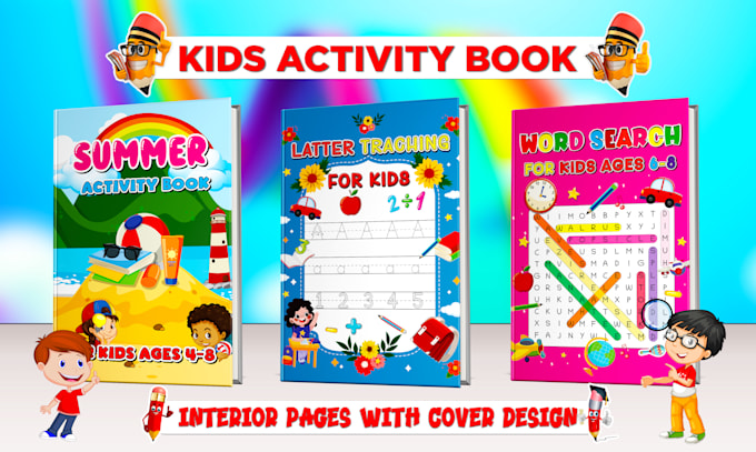 create kids activity book, workbook and interior pages for amazon KDP