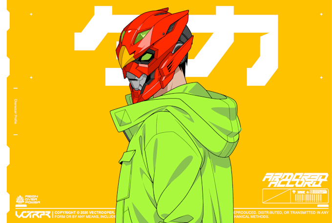 draw cyberpunk helmet armor character vector illustration