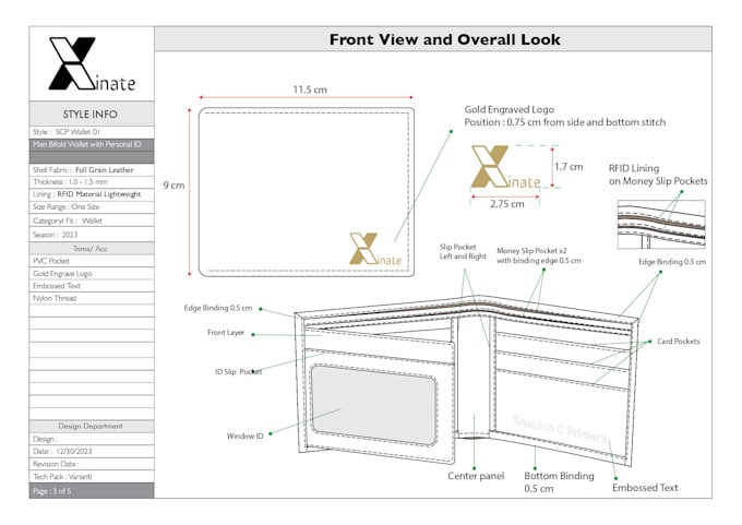 design tech pack for wallets, purse, and aprons