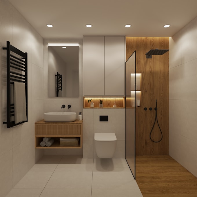 design modern bathroom interior design and 3d rendering