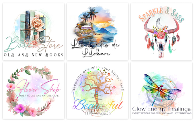 design unique feminine watercolor boho logo