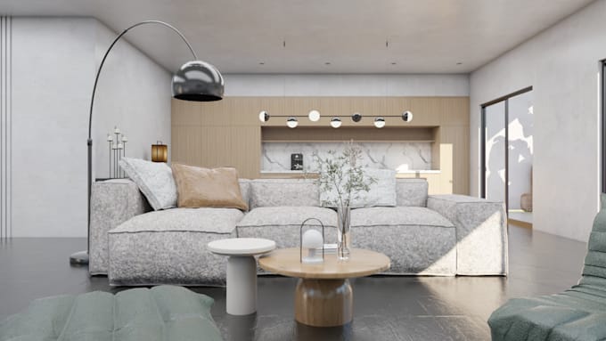 do interior design for living area, dining area and kitchen