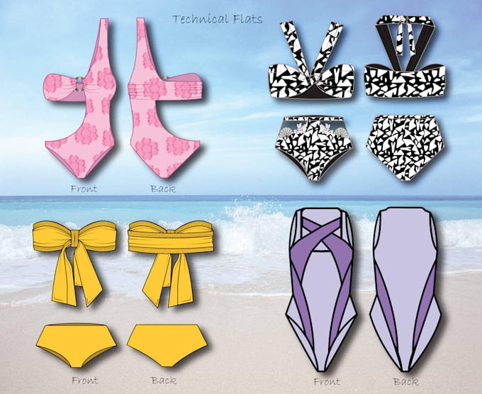 do technical fashion flat sketches for lingerie items
