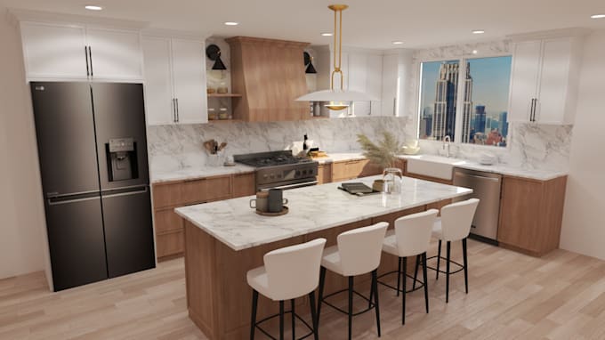 design kitchen interior in 3d and render