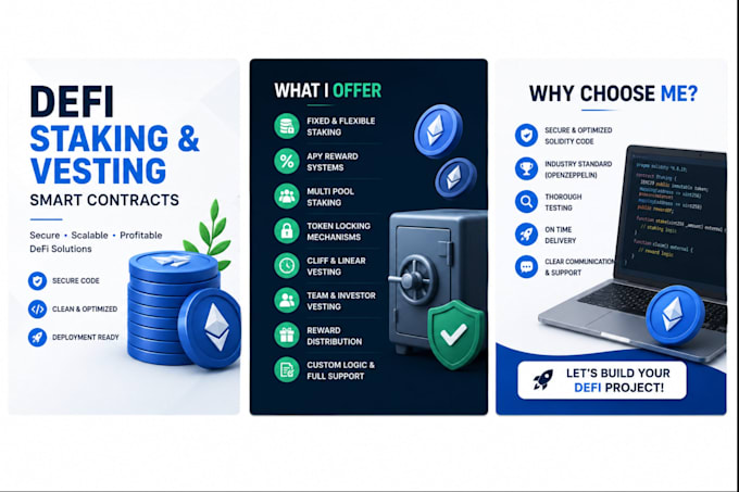 develop defi staking and vesting smart contracts