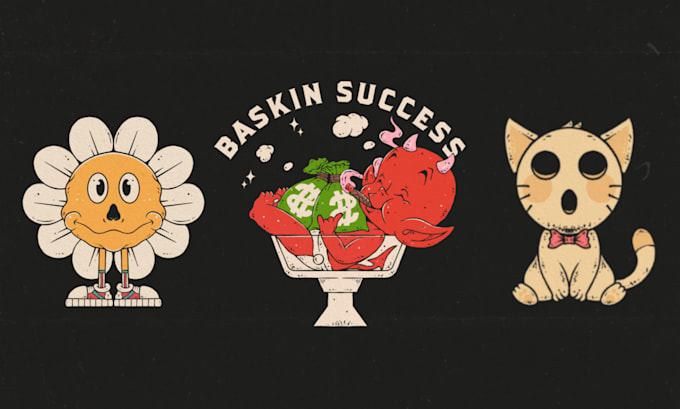 draw vintage cartoon mascot character for apparel and merch
