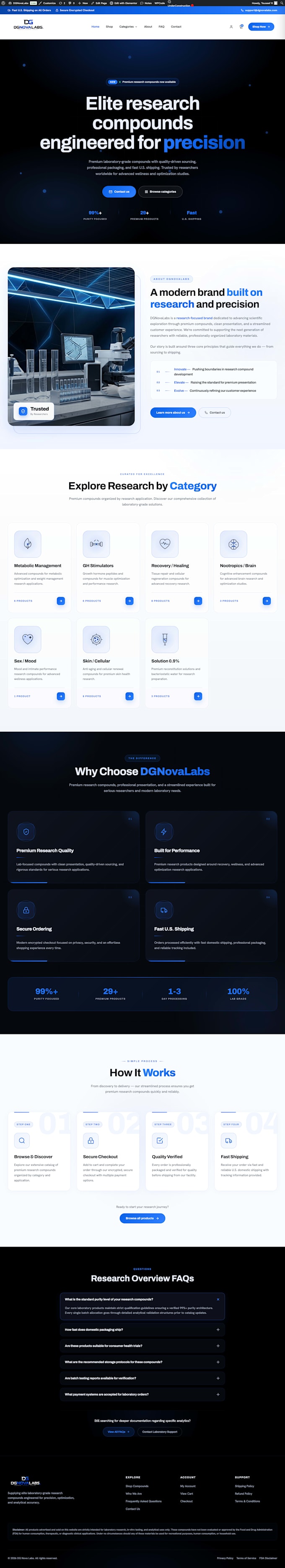 design fda compliance research peptide website on woocommerce