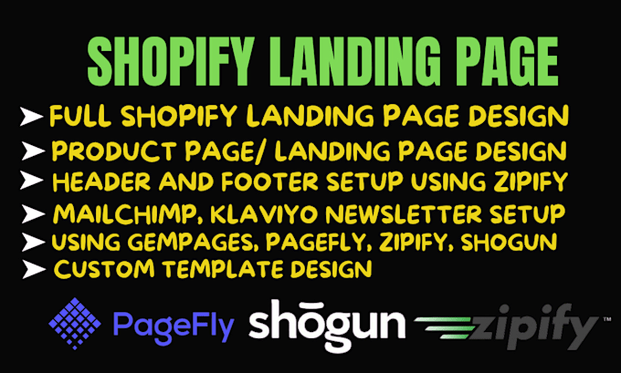design shopify landing page with gempages, pagefly, zipify or shogun app