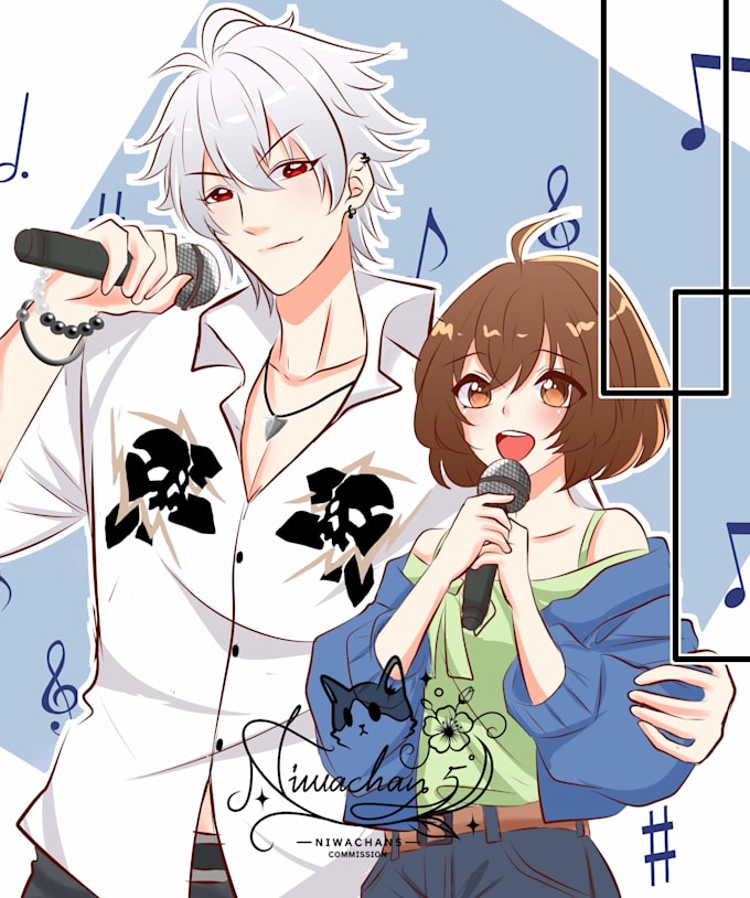 created commission couples suprise me colored sketch