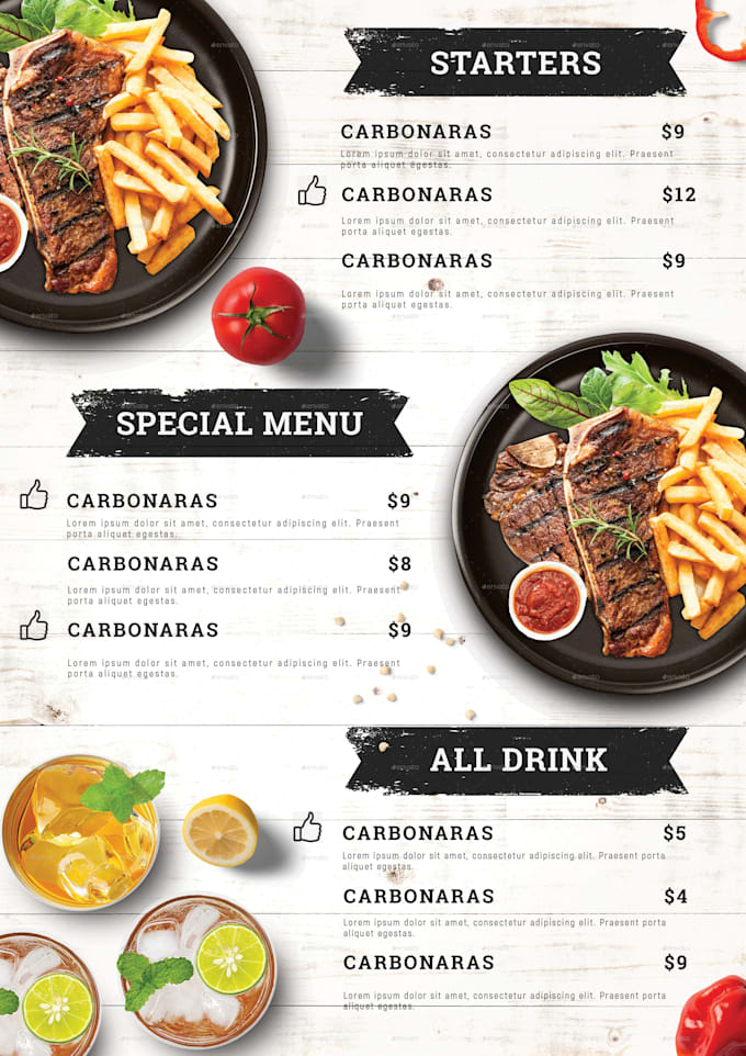 Design restaurant menu for you in less than 24 hours by Nano80971 | Fiverr