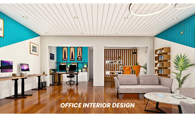 design modern office, workspace or meeting room interior in 3d