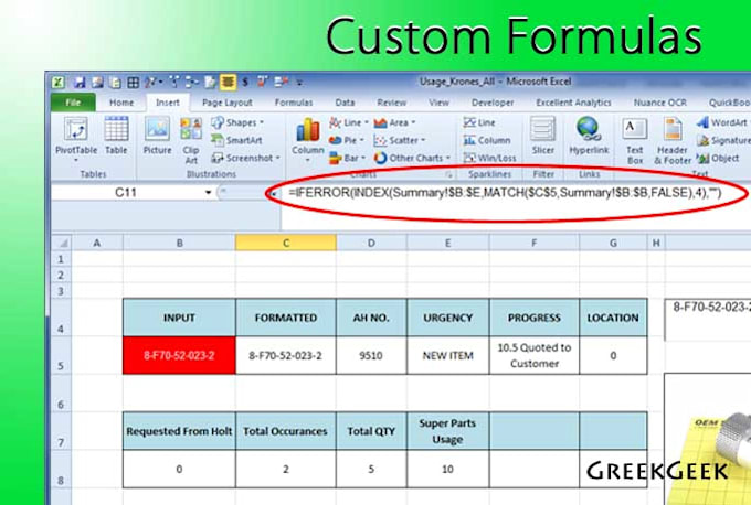 create an excel formula or macro