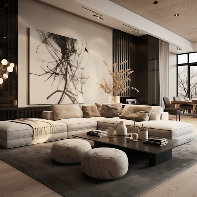 create concept 3d rendering interior design with ai