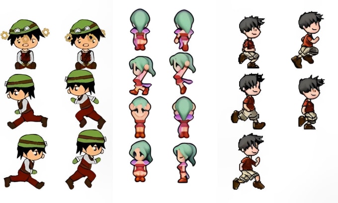create 2d sprite sheet pixel art character design cartoon character