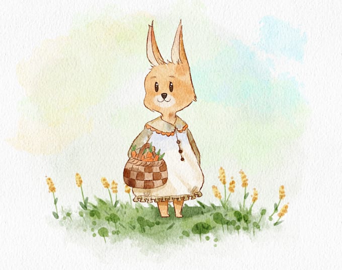 draw cute character in watercolor style