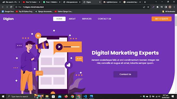 Convert html and css template into django by Bilalahmed_92 | Fiverr