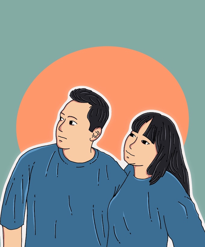 draw minimalis flat line art portrait illustration