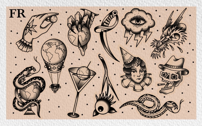 Hot Deals! I will hand draw your custom themed flash tattoo sheet  for $20
