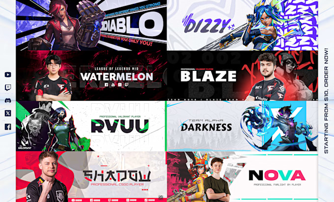 design gaming, esports style banners for youtube, twitter, twitch