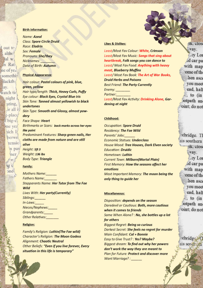 write you a full character description