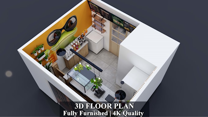 create 3d floor plan with realistic rendering for house or commercial space