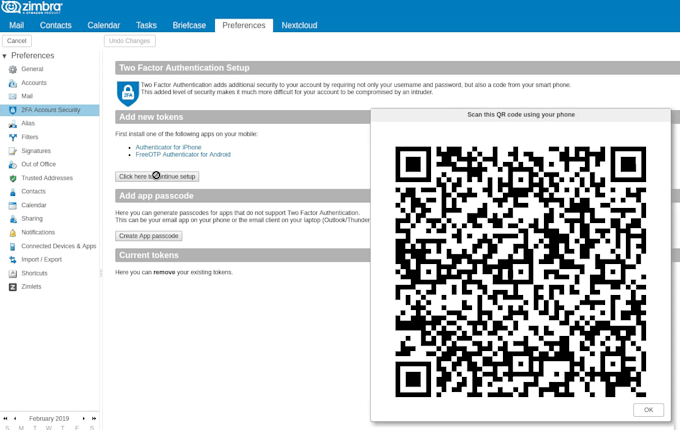do 2fa for zimbra open source edition
