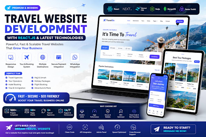 build a premium travel agency website in react js