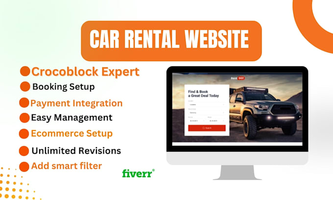 design car rental website, car dealership, and dynamic website, with crocoblock