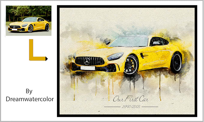 Paint a watercolor painting from photo of vehicle, car, busse, zip ...