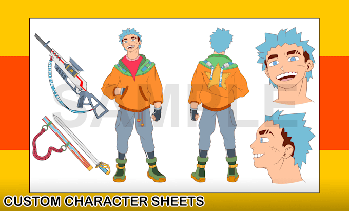 create character sheets and posters in an anime art style