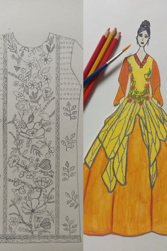 drawing new stylish indian dresses