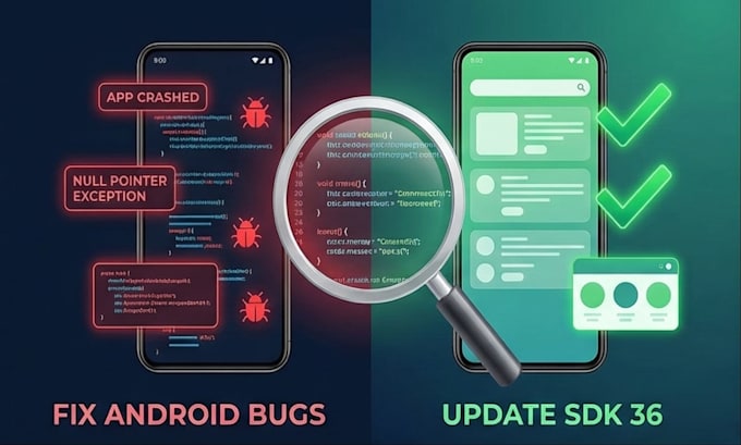 fix android bugs and update your app to API 36 kotlin and java
