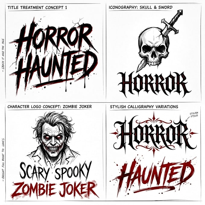 create scary,horror,spooky name text ,animal,faces,skull logo or stickers design