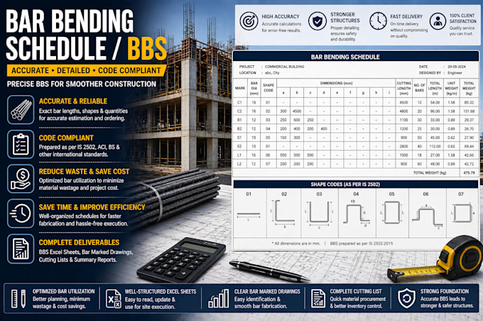 prepare bar bending schedule bbs and rebar quantity takeoff
