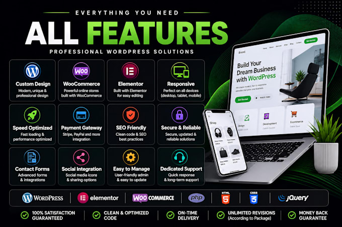 build a professional wordpress website or woocommerce store