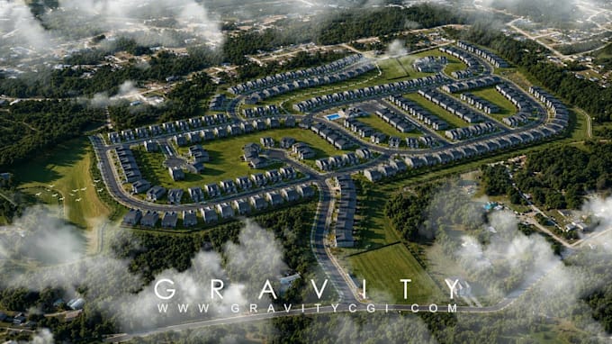 create realistic 3d aerial masterplan renders, residential or commercial