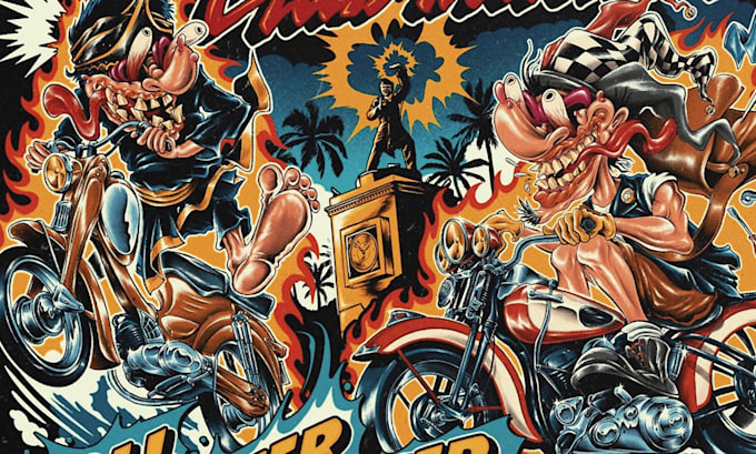 Draw cars or motorcycles with kustom kulture ratfink style by