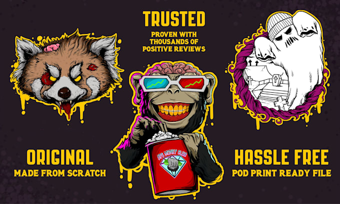 draw creepy and spooky cartoon tshirt design