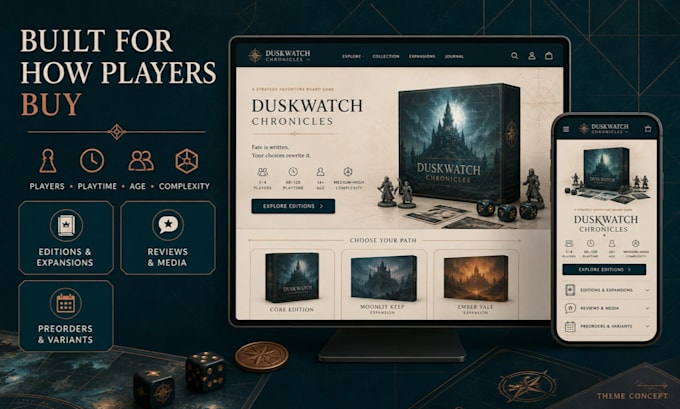 design and develop a custom shopify store for board game and tabletop brands