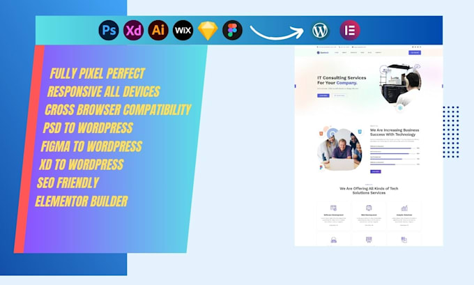 convert PSD figma xd wix sketch to wordpress website