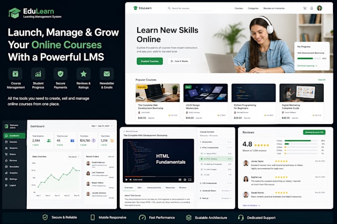 build a custom lms, online course website, or elearning platform