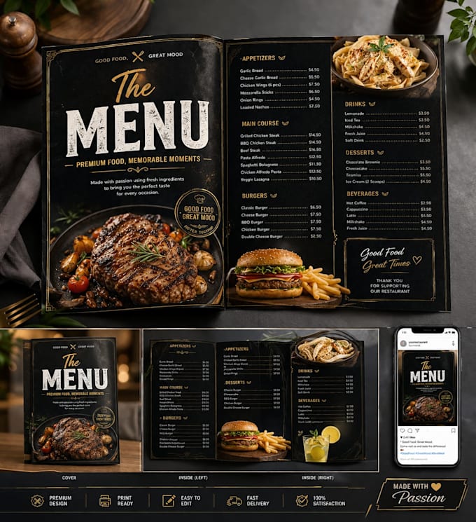 create modern menu, food flyer and menu board design