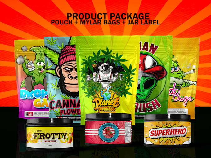 design creative pouch, jars labels for packaging