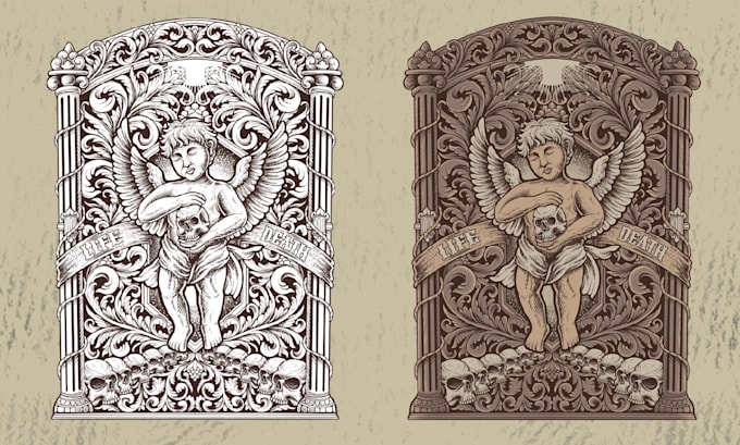 draw vintage ornament illustration in engraving style