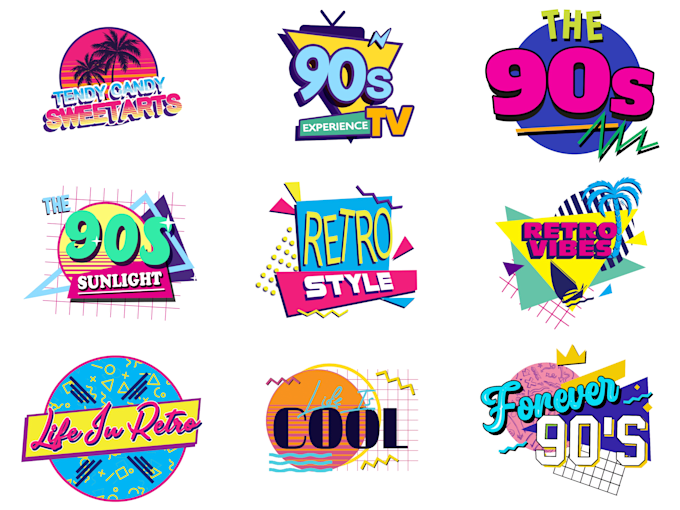 design 70s 80s 90s typography pop style logo design