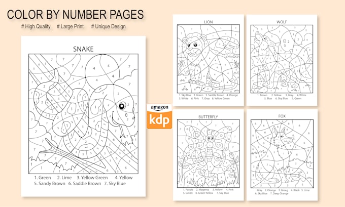make unique design color by number pages for KDP
