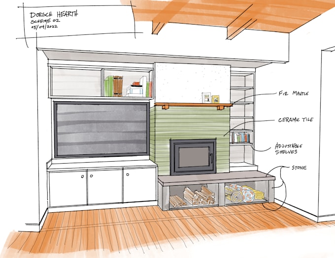 hand render interior perspective from your plan