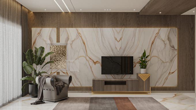 design a modern bedroom interior with realistic 3d